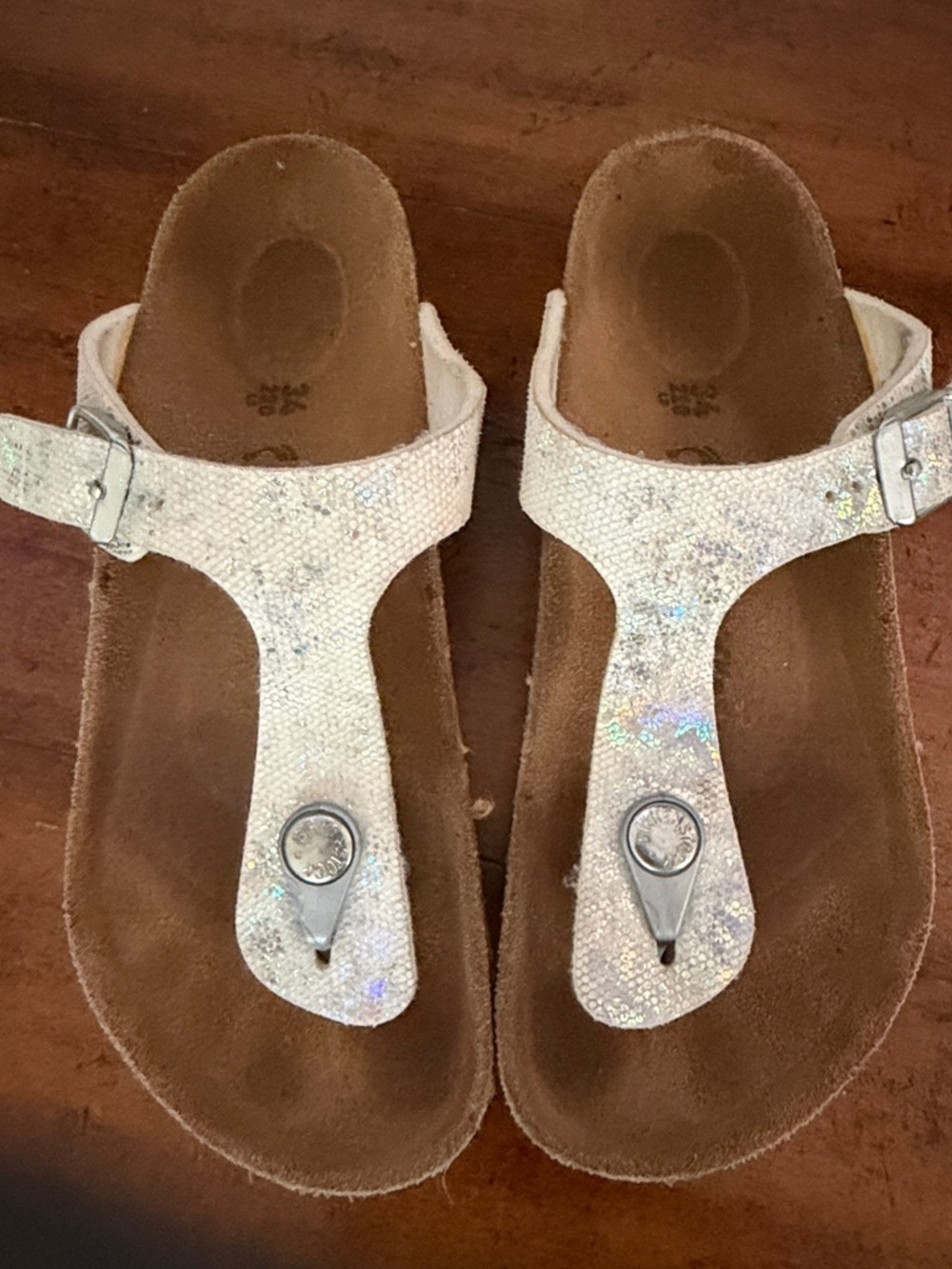Birkenstock Kids White Glitter T-Strap Sandals